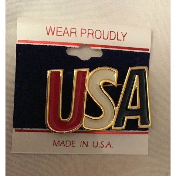Vintage USA Pin Brooch July 4th Fourth Independence Red White Blue Patriotic Alp - Picture 1 of 7